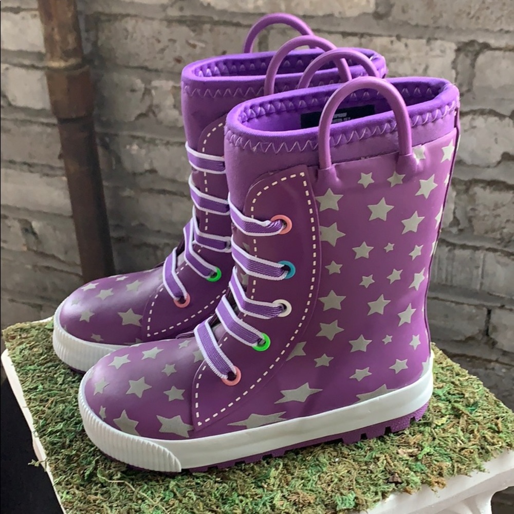 NWT Girls Western Chief Purple And Stars Rainboot